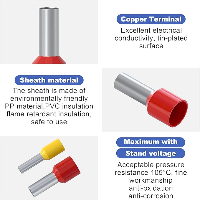 1200PCS Wire Ferrules Terminals Kit(0.08-16mm²/AWG28-5) Terminal Connector, Wire Insulated Cord Pin Ends Terminals for Electric, Industrial, Power Control System, etc