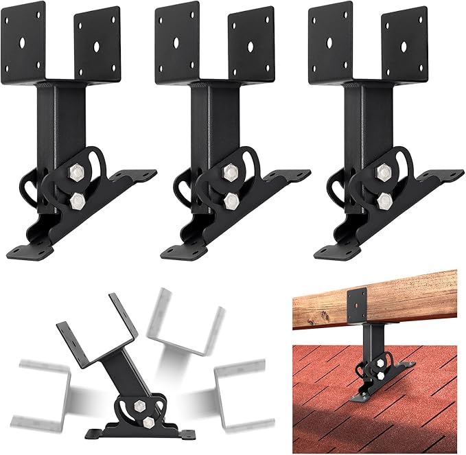 3 Pack 304 Stainless Steel 4x4 Heavy Duty Roof Riser Brackets Kit, Adjustable Roof Riser Beam Mount Brackets for Roof Pergola Gazebo (Black)