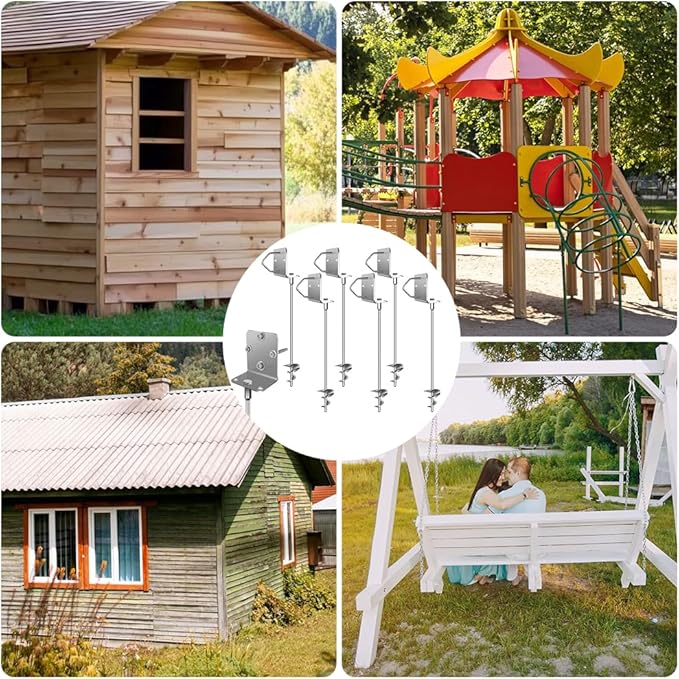 Ground Anchors Shed Anchors 27" Set of 6 Trampoline Stakes Screw in Heavy Duty Mobile Home- Storage Shed Anchor Kit - Playset Swing Anchors - Stakes for Fence,Carport,Garden (Silver, 6 x 27in)