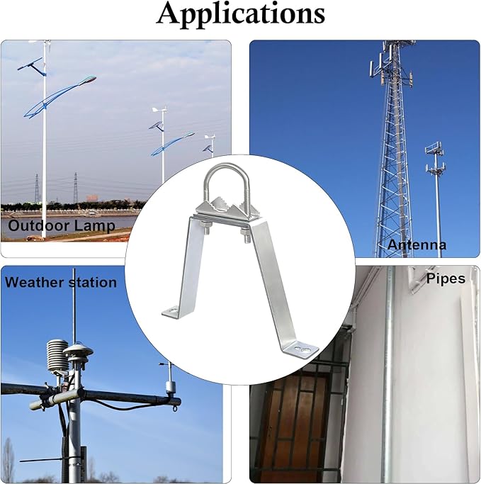 2 PCS Antenna Wall Mount with U-Bolts for 1"-2" OD Poles, Stainless Steel Double Antenna Mast Clamp Heavy Duty Mounting Kit for Antenna, Lamps, Pipes