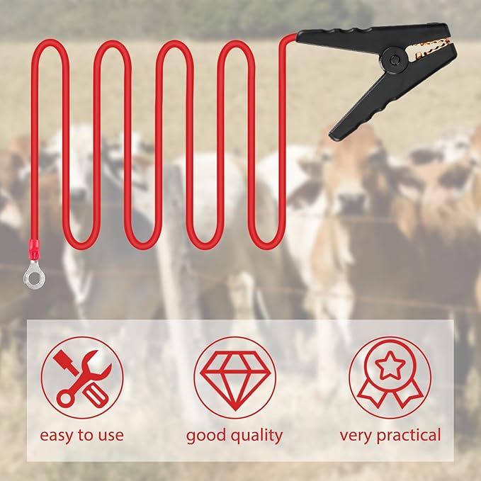 Kanayu 6 Pcs 3 ft Solar Electric Fence Wire Connectors Solar Fence Charger Connectors Electric Connect Clips Lead Copper Wire with Alligator Clip