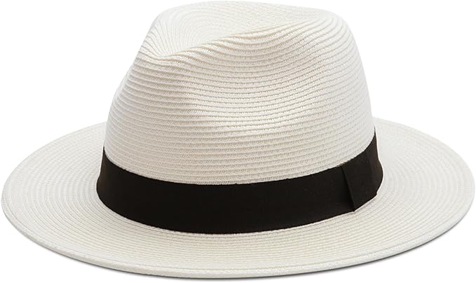 Joywant Womens Straw Fedora Beach Sun Hat, Packable Wide Brim Panama Hat for Women UV UPF50+ Summer Hat