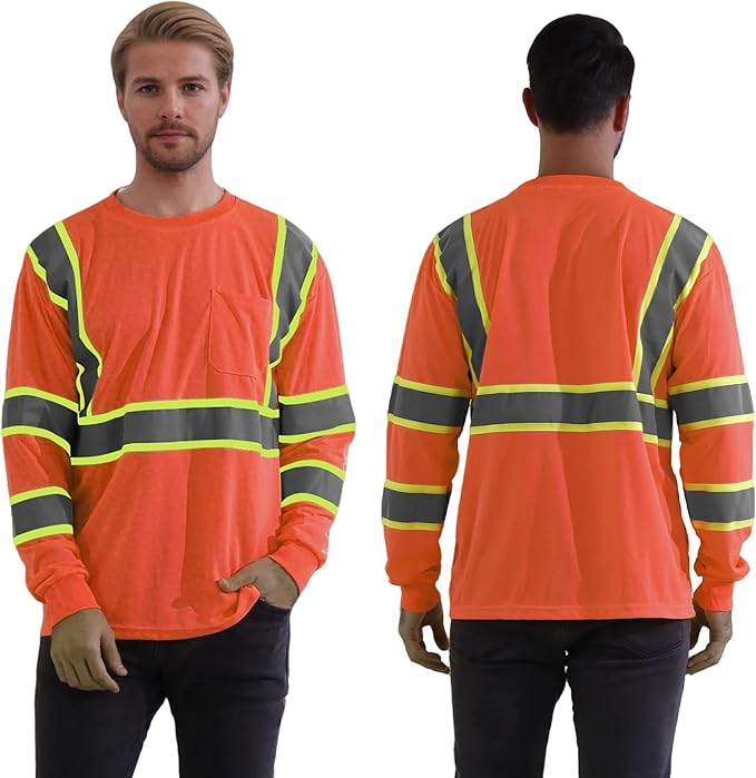 W&H Hi Vis Safety Long Sleeve Shirts Reflective High Visibility Birdeyes Class 3 Shirts,Construction Work
