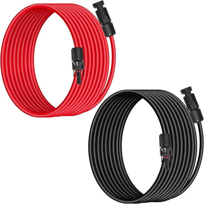 10AWG (6mm²) Solar Panel Extension Cable 15FT - Black & Red, Heavy Duty, Weather Resistant, Standard Solar Connectors Solar Extension Cable for Solar Power Systems, RVs, Boats