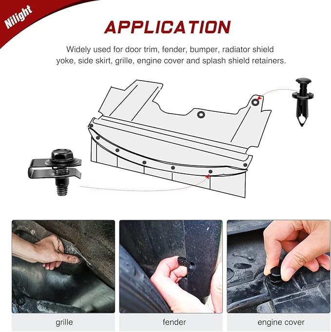Nilight 35PCS Engine Under Cover Splash Shield Guard Body Bolts Bumper Fender Liner Push Retainer Fastener Rivet Clips Extruded U-Nuts for Infiniti G35 G37 FX35 FX45 EX35 Nissan 370Z 350Z