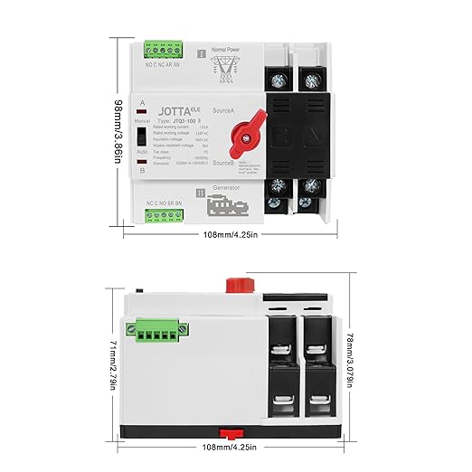 JOTTAELE Automatic Transfer Switch,2P 100A 110V 50/60Hz,Single Phase ATS for Generator