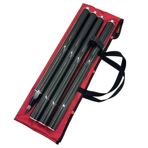 1.8M Carbon Fiber Surveying Prism Pole, 4 Section Survey Rod with 5/8X11 Thread, 4 Section Prism Pole with Level Bubble and Soft Bag