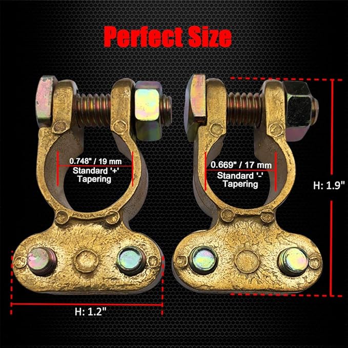 Brass Battery Terminals Connectors Clamp, Ampper Top Post Battery Terminal Protector Set for Vehicle and Boat (1 Pair)