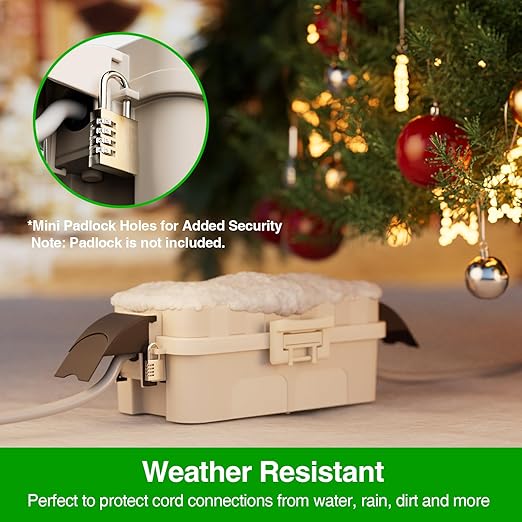 Flemoon [2 Pack] IP55 Small Outdoor Electrical Box Waterproof (Inner 5.9 x 3.2 x 1.8inch), Extension Cord Cover with Detachable Awning Covers for Plug, Outlet, Holiday Lights, Almond