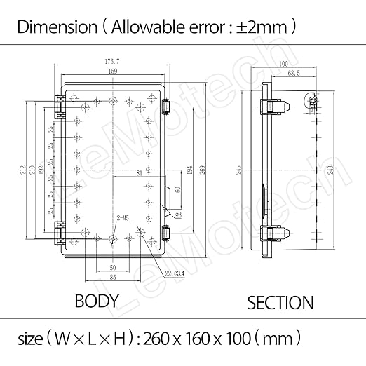 LeMotech Electrical Box, IP67 Waterproof Hinged Clear Cover Stainless Steel Latch Junction Box, ABS Plastic Electrical Enclosure with Mounting Plate,Wall Brackets, Cable Glands,10.2"x6.3"x3.9", Grey