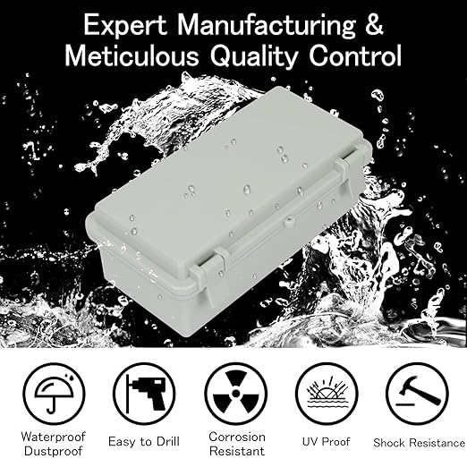 Junction Box IP65 Waterproof Electrical Box Outdoor ABS Plastic Project Box Hinged Shell Universal Enclosure Box with Mounting Plate, Wall Brackets, Cable Glands 7.9" x 3.9" x 2.8"