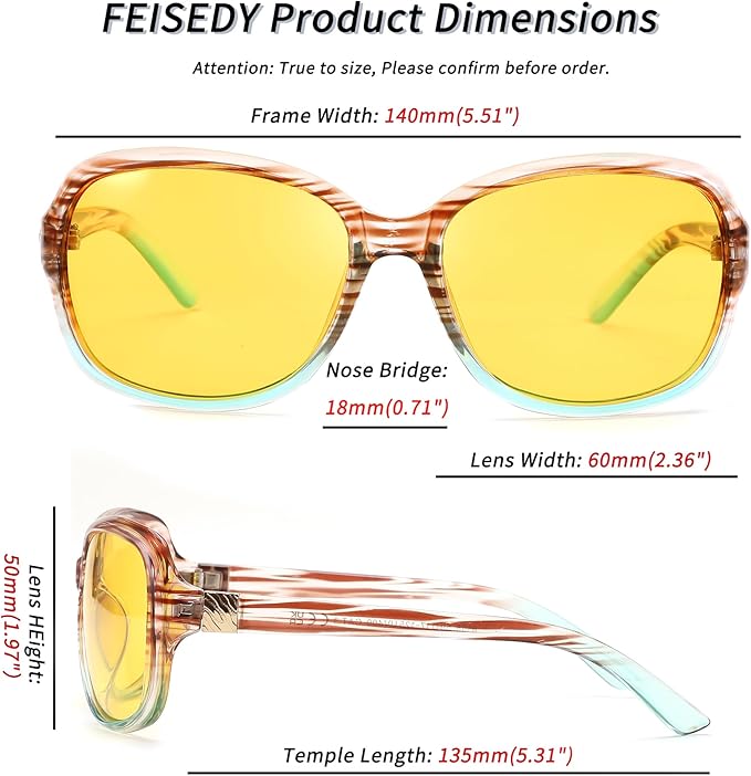 FEISEDY Classic Womens Night Glasses Driving Anti Glare Wrap Around Yellow Sunglasses B2548