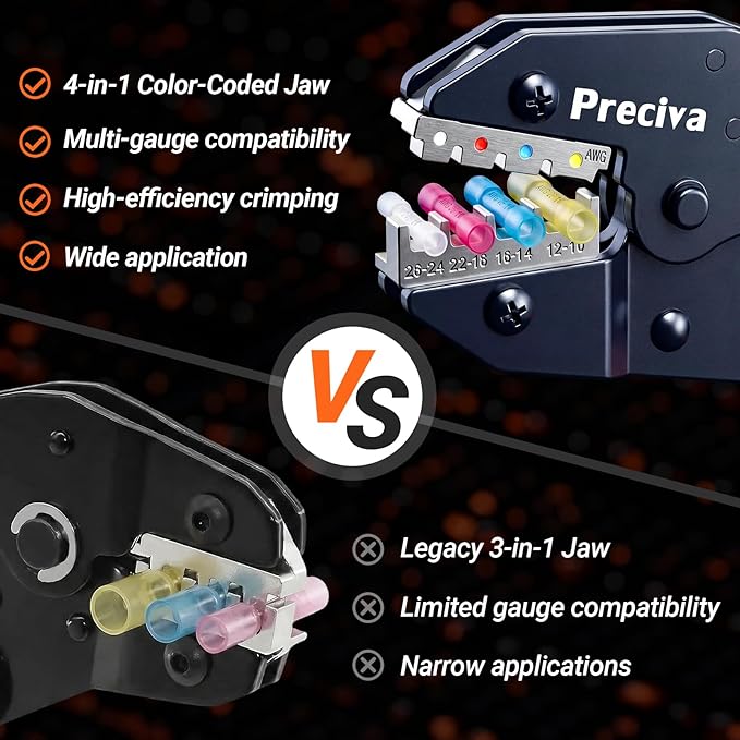 Preciva Heat Shrink Connectors Kit, Preciva Wire Crimping Tool with 180PCS 26-10 AWG Pure Copper Ferrules,Ratcheting Crimper for Automotive, Electrical, Marine & Wiring Repairs