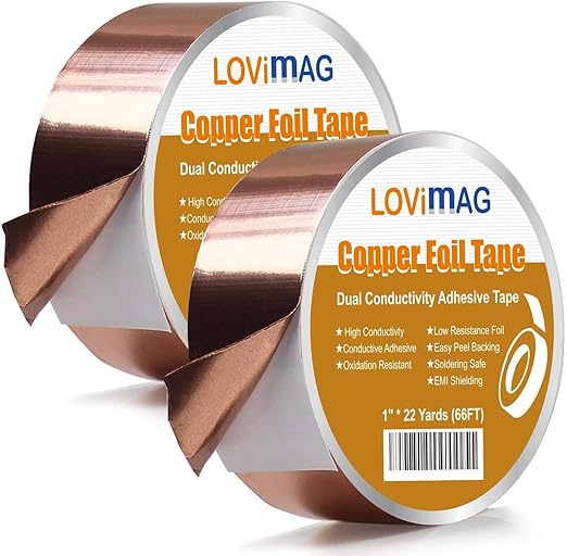 LOVIMAG Copper Foil Tape (1inch X 66 FT X 2) with Conductive Adhesive for Guitar and EMI Shielding, Crafts, Electrical Repairs, Grounding