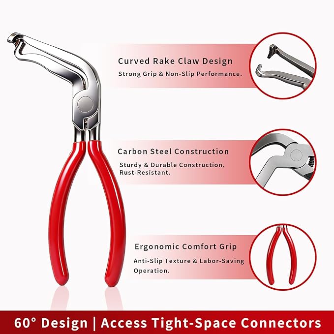 4 Piece Automotive Electrical Disconnect Pliers Set for Cars - Electrical Plug Connector Removal Tool, Connector Separator and Hose Clamp Pliers Set