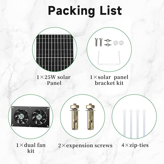 25W Solar 2 Fan Kit for Outdoor Greenhouse, Solar Powered Vent Exhaust Ventilation Fan for Chicken Coop, Shed Air Circulation, 14.7 Ft Long Cord with IP65 Weatherproof Rate