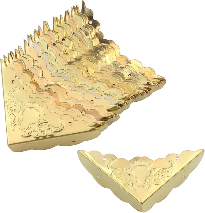 Antrader Antique Decorative Box Corner Protector Edge Safety Furniture Corner Guard, 1.6" x 1.6" Gold Tone, Pack of 24