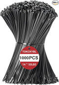 14 Inch Zip Ties (1000 Pack) – Heavy Duty 50lbs Tensile Strength, UV Resistant Black Cable Ties for Indoor & Outdoor Use, Durable Nylon Wire Ties for Organizing Cables, Garden, Garage