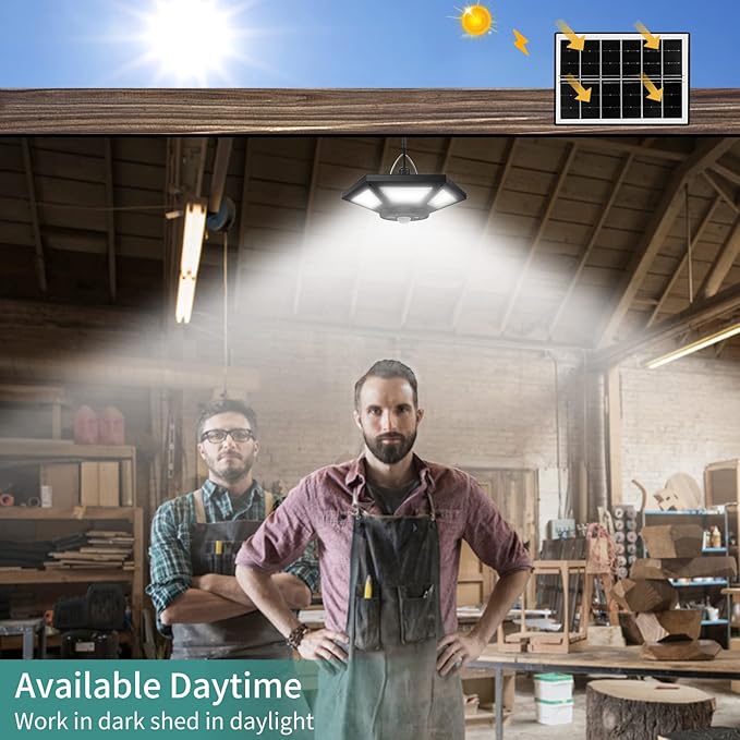 Solar Pendant Light Indoor/Outdoor with Remote Control, 360 Waterproof Solar Light with Motion Sensor/Timer/5 Modes for Home Shed Garage Barn