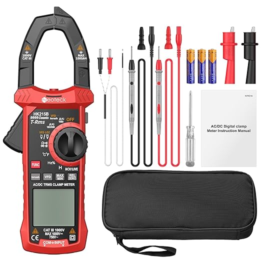 Neoteck Clamp Meter 9999 Counts 1000A Amp Clamp Multimeter with Inrush VFD LOZ TRMS Mode Colorful Screen Amp Meter for AC/DC Current&Voltage Resistance Capacitance Frequency Continuity Diode NCV