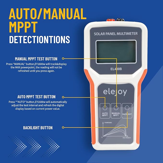 400W Solar Panel Tester Photovoltaic PV Multimeter with MPPT, 12-60V Voc, 0-20A Isc, Battery-Free Portable, LCD Display with MC4 & Alligator Clips for DIY Home RV Solar Test
