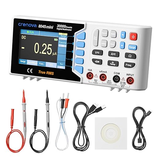 Crenova 30000 Counts True RMS Digital Multimeter, Desktop Bench Multimeter for Lab & Industrial Use. USB Data Logging, CAT II 600V. Measures Voltage, Current, Resistance, Capacitance, Temperature.