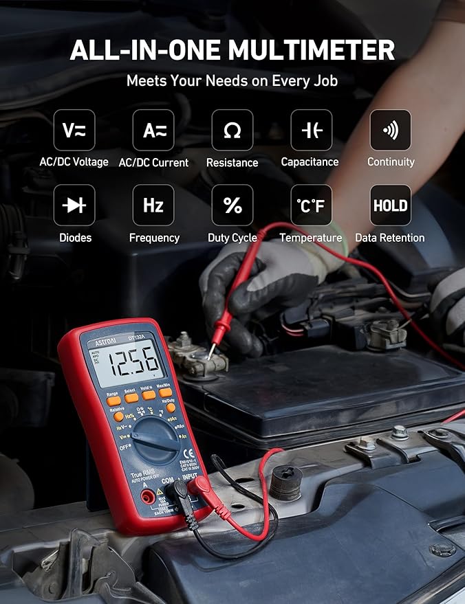 AstroAI Digital Multimeter, TRMS 4000 Counts Volt Meter (Manual and Auto Ranging); Measures Voltage Tester, Current, Resistance, Continuity, Frequency; Tests Diodes, Temperature (Red)