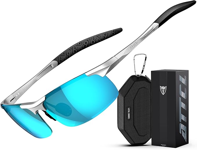 ATTCL Polarized Sunglasses Men Sports: UV Protection Anti Glare Wrap Around Lightweight Metal Driving Fishing Golf Running