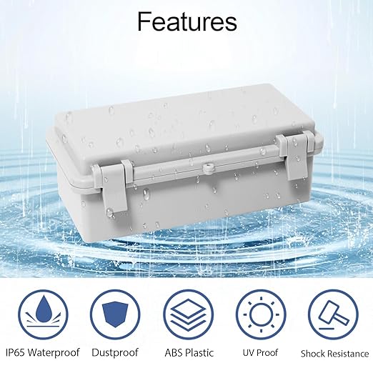 Junction Box ABS Plastic IP65 Waterproof Dustproof Universal Electrical Enclosure Hinged Shell Outdoor and Indoor Usage Project Box, 7.9"x 3.9"x 2.7"(200x100x70mm), Grey