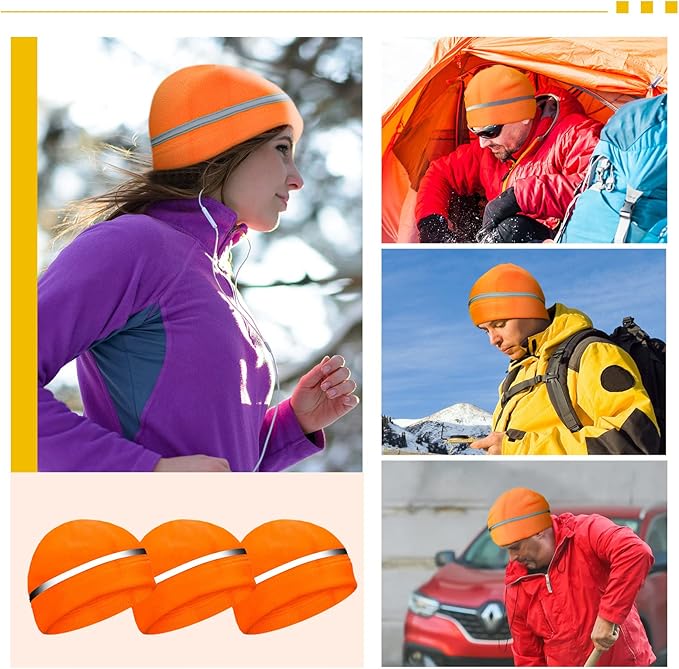 3 Pieces Safety Beanie High Visibility Reflective Beanie Hat Unisex Winter Security Beanies for Outdoor Night Works, Sports