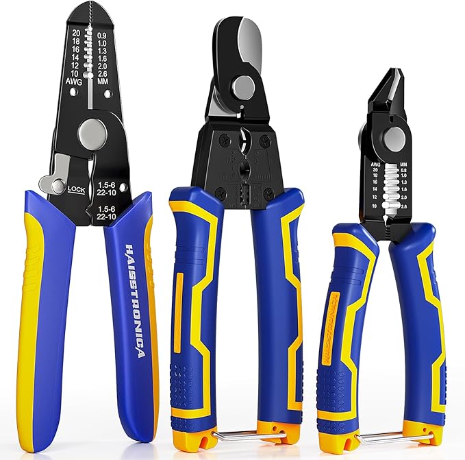 haisstronica Wire Stripper Tools Set for DIY,10-20AWG,3 Pack Manual Wire Stripper & Flush Cutters & Cable Cutters for Wire Stripping, Cutting, Crimping, Cable Skinning