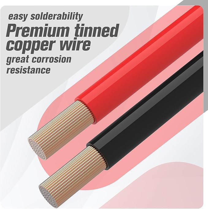 2/0 AWG Battery Cable 2/0AWG Gauge Battery Inverter Cables for Automotive Solar Marine Boat RV Car Motorcycle (2/0 AWG, 3FT, 3/8")