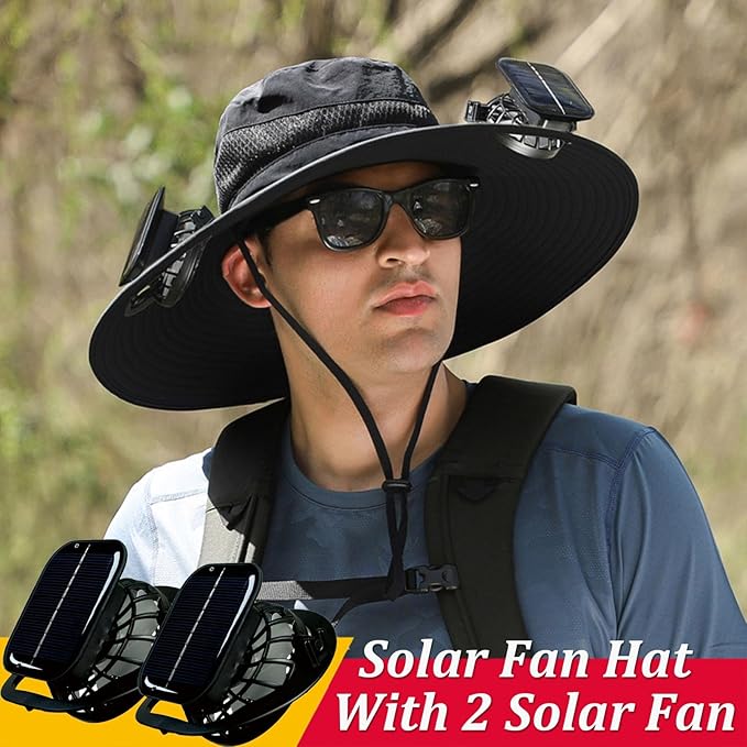 Solar Powered Fan Hat for Men,Hat with Fans Solar Power Outdoor Fishing with 2 Solars Fans
