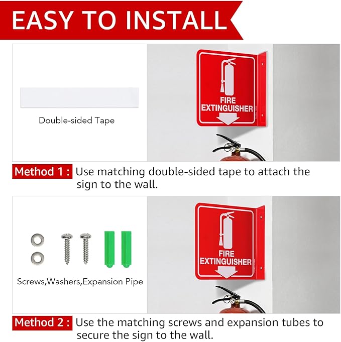 GicnKeuz Fire Extinguisher Sign, 6" x 6" Fire Extinguisher Projecting Sign with Down Arrow, Two-Sided Acrylic L-Signs, Including Screws, Easy to Install, Home Office/Business Use (8 Pack)