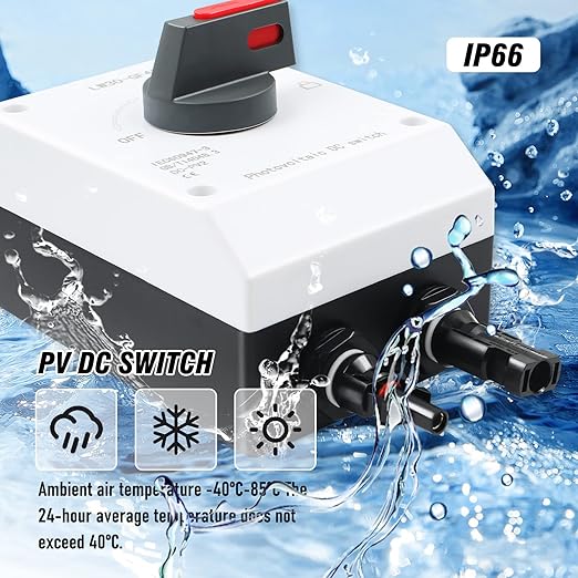32A DC 1200V PV Solar Disconnect Switch, IP66 Waterproof & Lightning Protection & Anti-UV Solar Circuit Isolator Box for Solar Panels (International Standard: IEC60947-3)