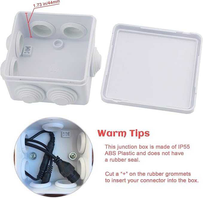 Sunnyglade ABS Plastic Electrical Junction Box IP55 Waterproof Universal Outlet Box Durable Outdoor Electrical Gang Box White （3.4 x 3.4 x 2 inch）