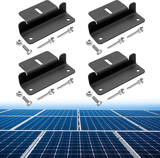 Anbte 4PCS Solar Panel Mounting Z Brackets, Aluminum Solar Panel Mounting Bracket 304 Stainless Steel Screws, Stable, Rust - Resistant, Easy Install for Roof, RV, Boat, Yacht, Black