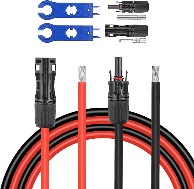 10 FEET 8AWG Solar Panel Extension Cable,8 Gauge Extension Cord, Solar Panel Wire with Extra Fair of Female and Male Quick Connectors Solar Adapter for RV, Off-Grid Systems (10FT Red + 10FT Black)