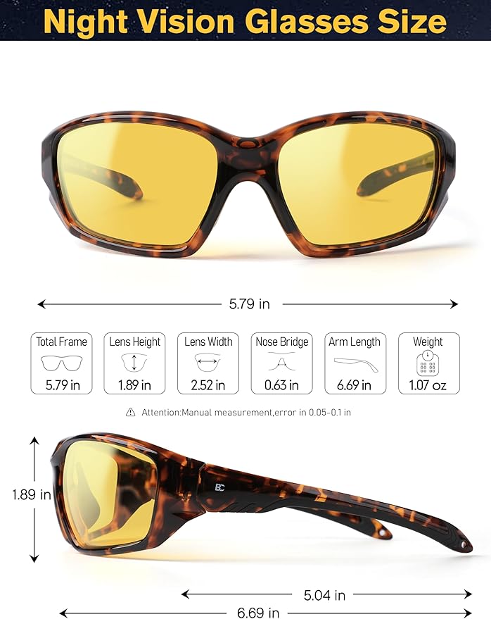 BIRCEN Night Vision Glasses for Driving: Running Cycling Sport Night Anti Glare Yellow Glasses for Men Women