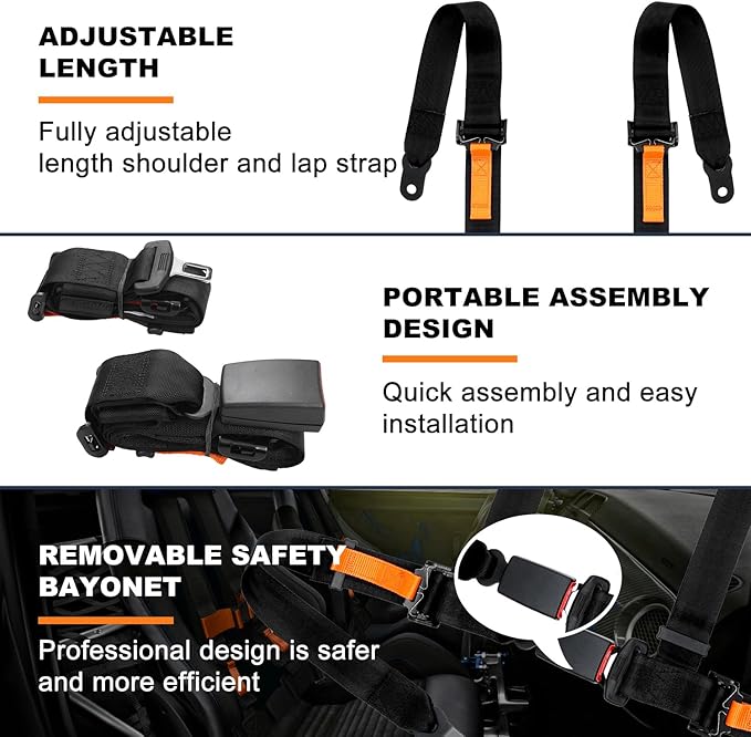 Yakitoko Universal 4 point Safety Harness Set 2 in Fits Go Kart,UTV,ATV,Racing Black