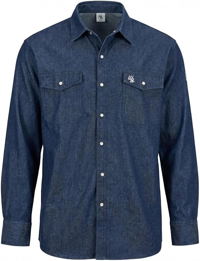 WoahBros FR Shirts for Men, 8oz Midweight Flame Resistant Welding Shirt, 100% Cotton, Pearl Snap Buttons - CAT2/NFPA2112