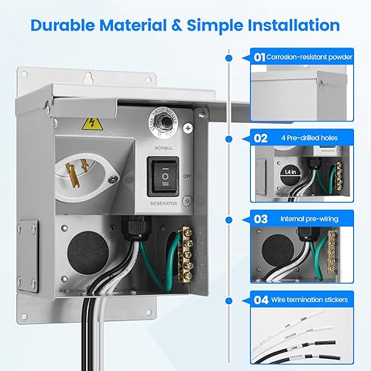 Generator Transfer Switches, Briidea 15 Amp 120V Generator Manual Transfer Switch with Circuit Breaker, Waterproof Flip Cover, Prewired