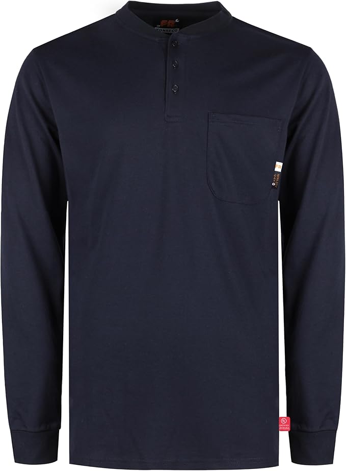 KONRECO FR Shirts for Men Long Sleeve 7oz Cotton Flame Resistant/Fire Retardant CAT2 Henley Shirt