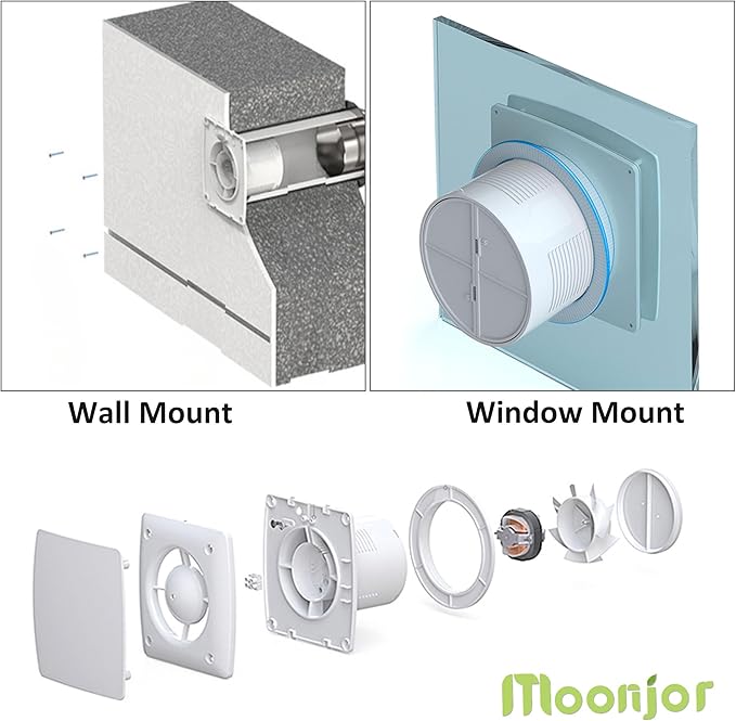 4" Exhaust Fan, 50CFM Quiet Small Window Wall Mount Vent Extractor Fan for Kitchen Bathroom Workshop Garage (US Cord)