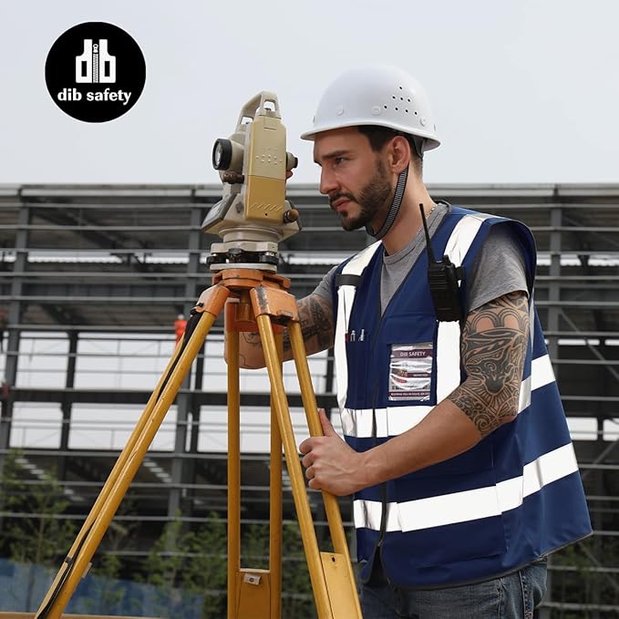 Dib Safety Reflective Vest ANSI Class 2, High Visibility Vest with Pockets and Zipper, Construction Work, Hi Vis