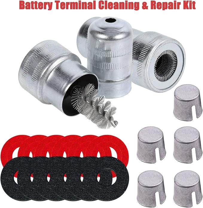 Ampper Battery Terminal Cleaning & Repair Kit, Battery Terminal Cleaning Kit with 5 Shims, 2 Brushes and 12 Piece Washers