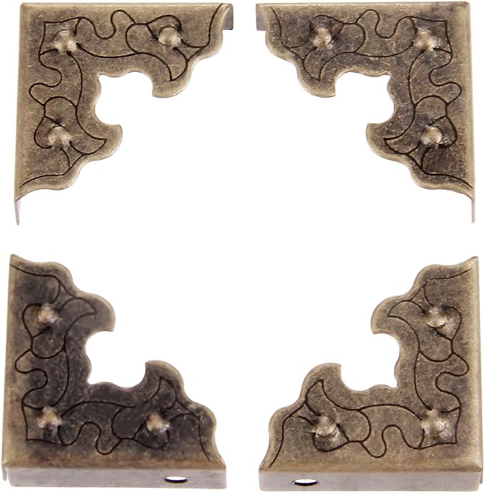 dophee 10Pcs Metal Decorative Corner Protectors, Vintage Style Edge Safety Guards Covers for Picture Frame Jewelry Box Gift Box Wooden Case Cabinet Furniture, Antique Bronze 0.98"x0.98"x0.35"