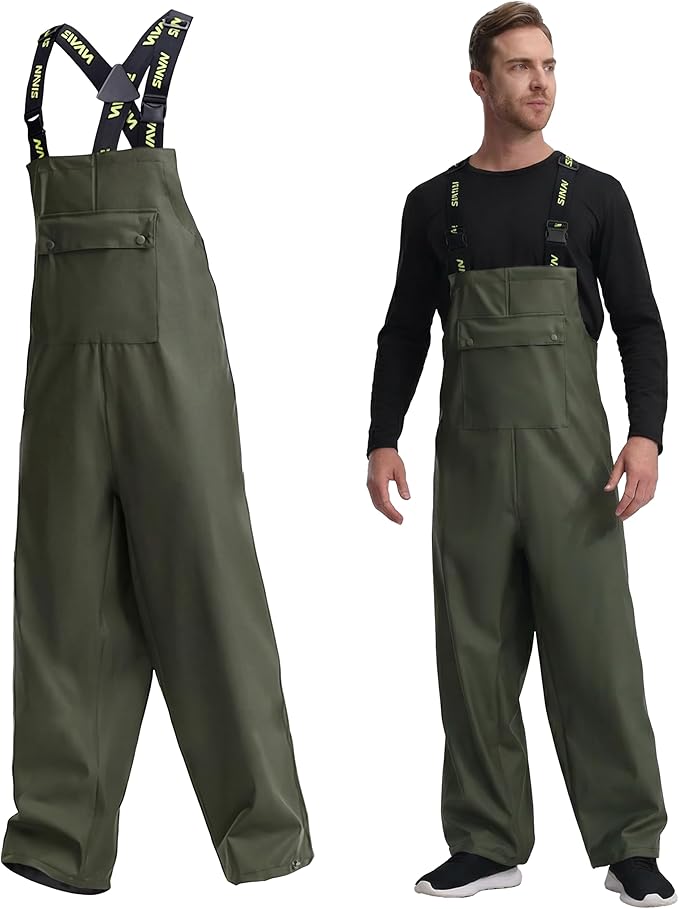 Men's Waterproof Workwear Bib Overalls - Heavy Duty Stretchable Rain Bibs for Fishing & Outdoor Work