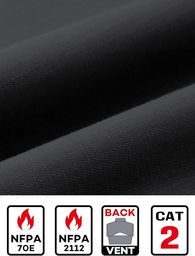 FR Ripstop & Waterproof Welding Shirts for Men 6.5oz Long Sleeve Button Down Fire Retardant 100% Cotton shirts CAT2