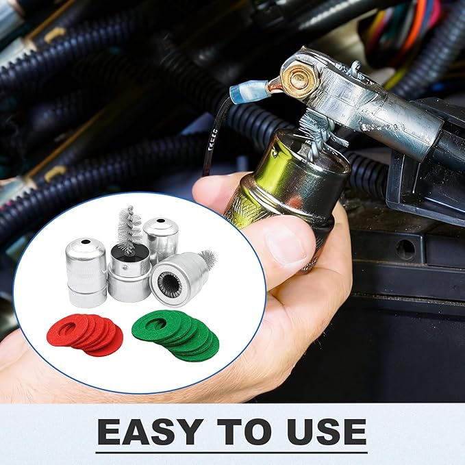 Battery Terminal Cleaner Kit - 12PCS Protector Fiber Washers and 2PCS Cleaning Brush Best for Extend Car Marine Battery Life Automotive Accessories Universal for Car, Boat, RV, Marine
